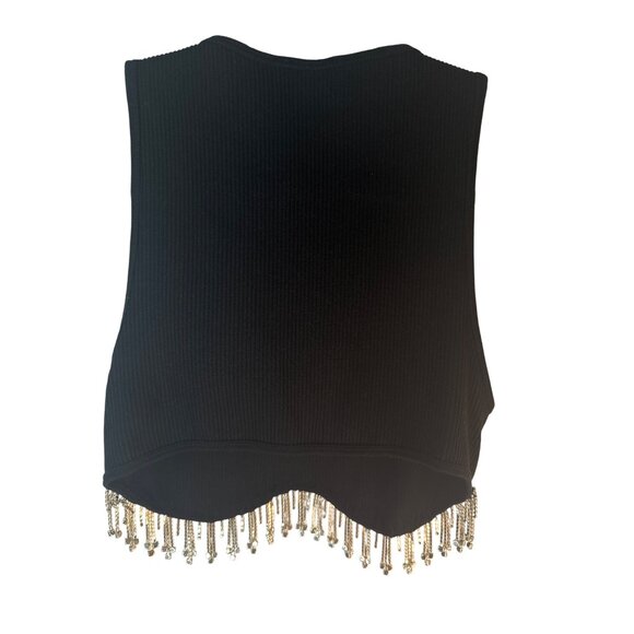 2/$30 ZARA Ribbed XS-S Black Tank Top With Rhinestone Fringe Hem - Picture 4 of 11